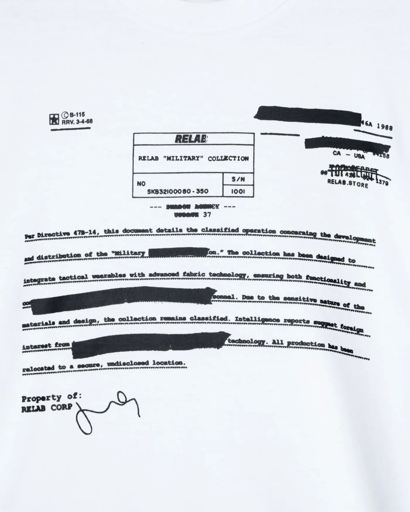 Grafika inspirowana dokumentami wojskowymi, opracowana na potrzeby projektu RELAB TOP SECRET.